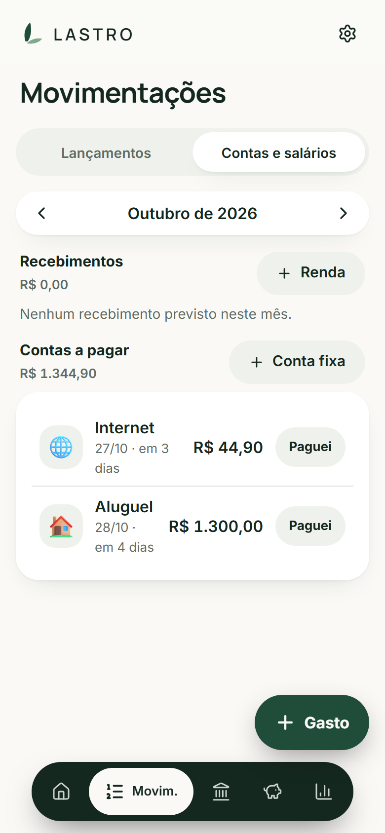 Contas do mês que lembram sozinhas